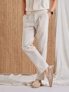 55% linen straight-leg Naples high-waisted trousers lightweight casual pants trendy men's wear