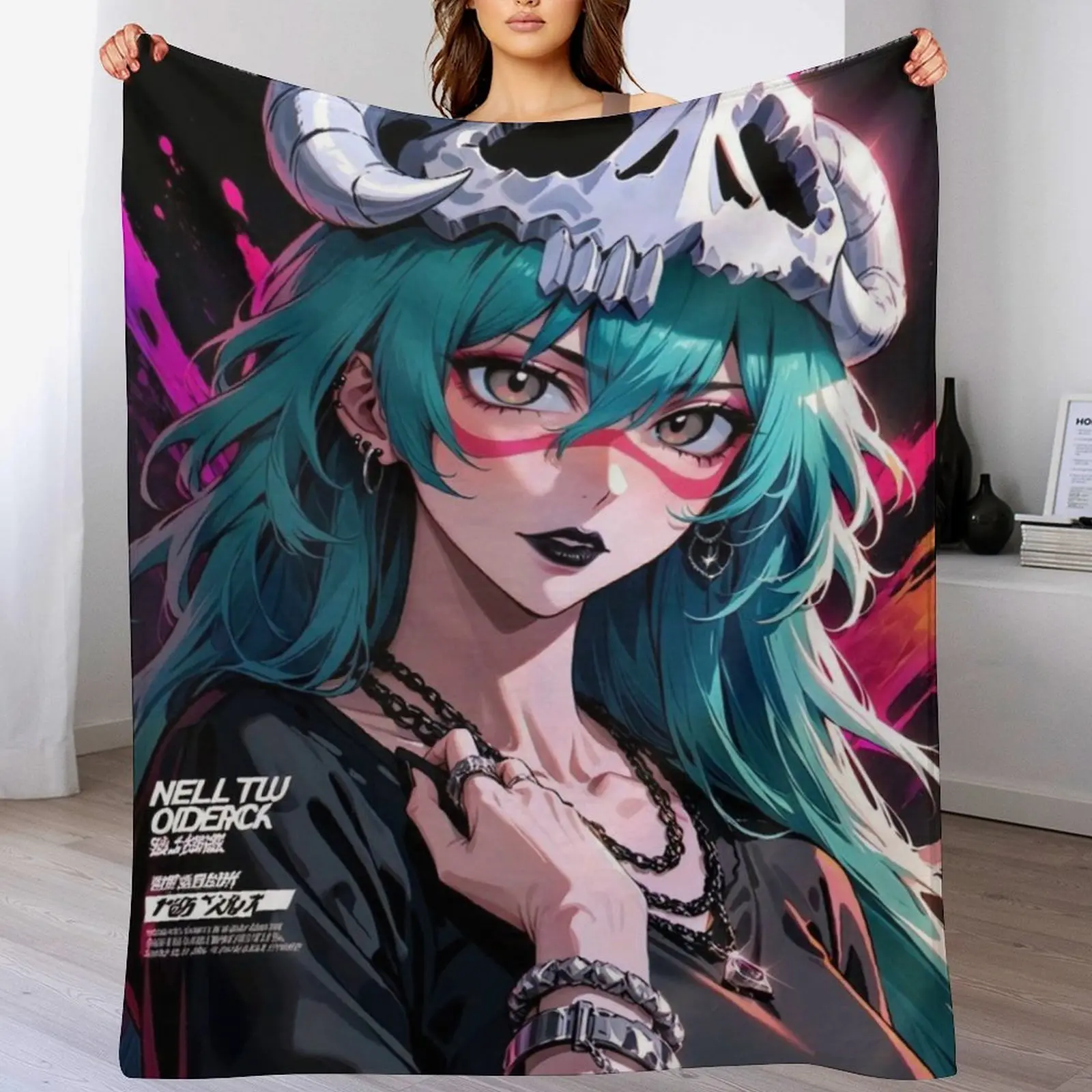Nelliel Theme Flannel Printed Blanket - Bleach Arrancar Anime Manga Skull Mask Decor, Soft Flannel Indoor/Outdoor Wall Art Decor, Fan Gift for Home Supplies, Decorative Blankets
