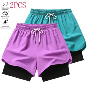 Women's casual sports shorts with built-in lining, with drawstring design and elastic waistband - suitable for outdoor sports, fitness, running and daily wear; women's shorts, sports shorts, women's clothing - a gift for her