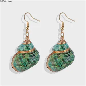 Women's Lightweight Spiral Pearl Shell Drop Earrings - Gold Baroque Pearl Spiral Dangle, Ocean Statement Jewelry for Summer Beach Vacation & Coastal Chic Looks