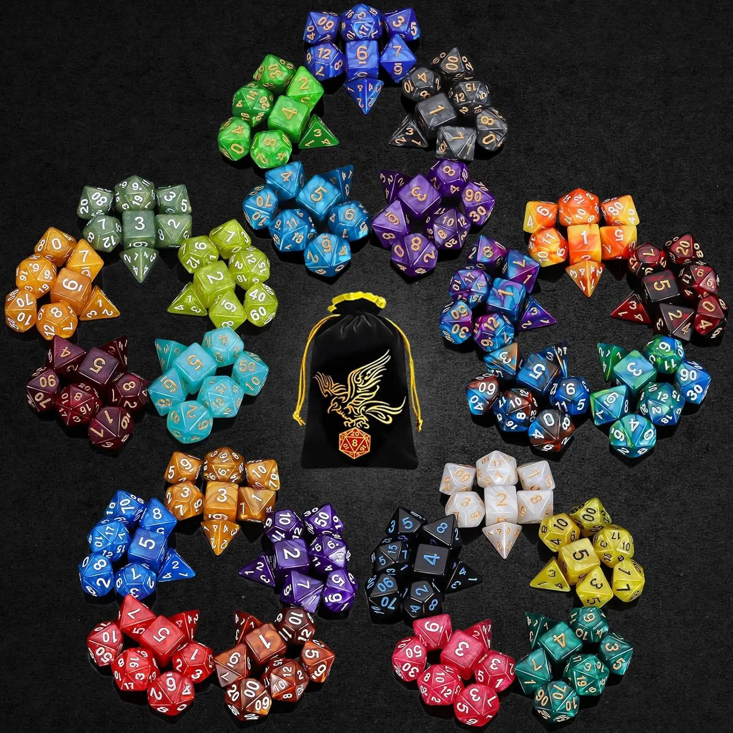DND Dice Sets - 25 Sets of 7 Polyhedral Dice (175pcs) with Large Drawstring Dice Bag, Lightweight Tabletop Game Accessory for Dungeons and Dragons, Role-Playing Game Gifts for DM & Gamer