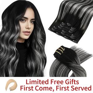 【Free Hair_Burning_Test_Sample-2g】MORESOO Clip-in Hair Extensions Remy Human Hair Natural Straight 10-28inch Invisible Seamless Color Blend Easy Wear Black Hair Clip on for Women Glueless Kinky Curly Hair#DealsForYouDays