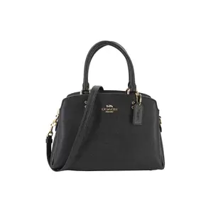 COACH Lillie 26 Laptop Bag for Women – Minimalist Crossgrain Leather Satchel with Detachable Strap, Black