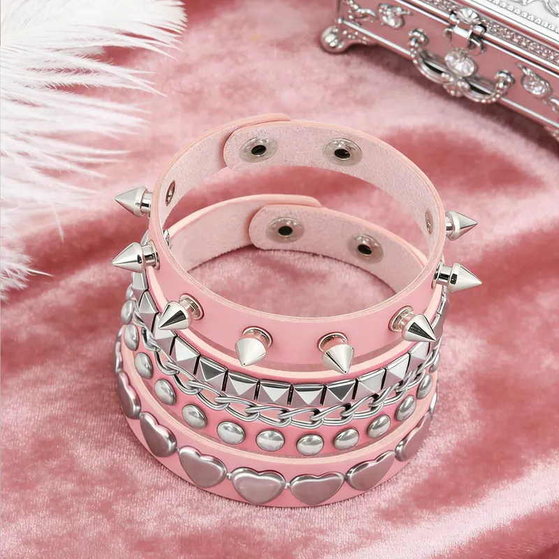 Punk Hip-Hop Style Rivet Bracelet Set for Women Men, Daily Festival Party Wear, Concert Carnival Accessory, Bold Studs, Stackable Bracelets, Stacking Bracelet, Stacked Bracelets, Fashion Cool Accessories, 3 Pieces