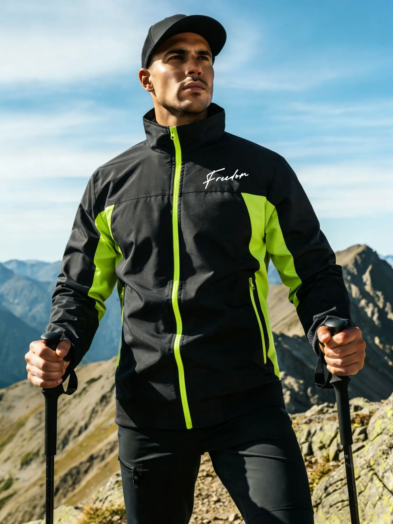 Men's Sport Jacket Lightweight Windproof Running Warm-Up Outerwear  Freedom Print Jacket Full Zipper Design Patchwork All-Season Fitted Outdoor Hiking Coat