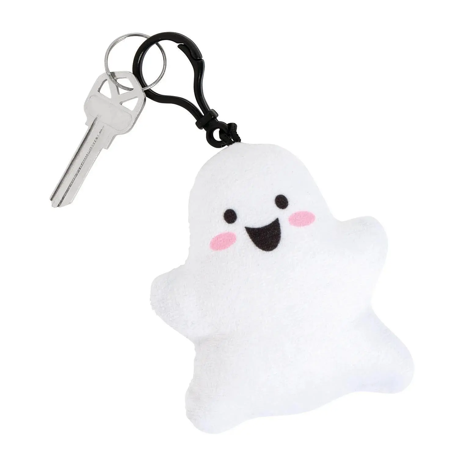 4" Happy White Ghost Stuffed Backpack Clip Keychains - 12 Pc.