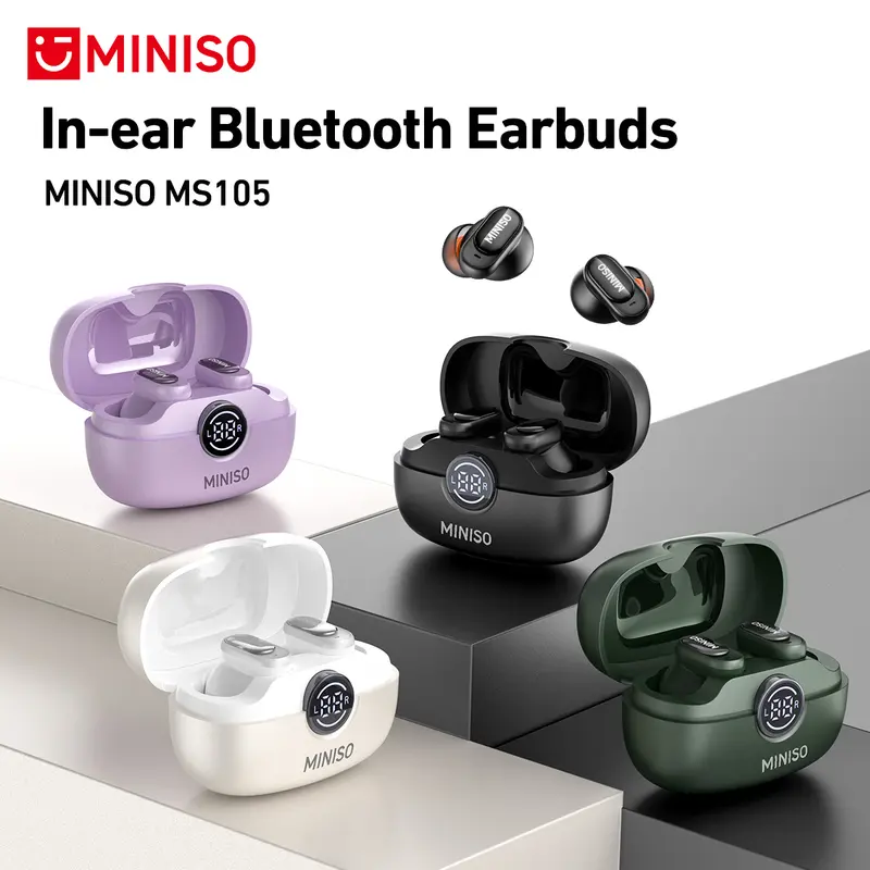 MINISO MS105 Electronic Lightweight Wireless In-Ear Headphones - Bluetooth 6.0, Waterproof, Built-In Microphone, Sports-Friendly, for Sports, Work From Home, Compatible with Phones, Tablets, Laptops, Audio Calls,techvibes