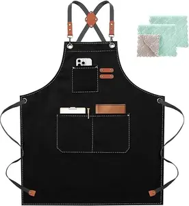 Chef Apron for Men Women with Pockets Adjustable Strap Water Repellent Premium Durable Fabric Double Stitched Pockets Kitchen Essential Cotton Hand Leather Reinforced Traditional