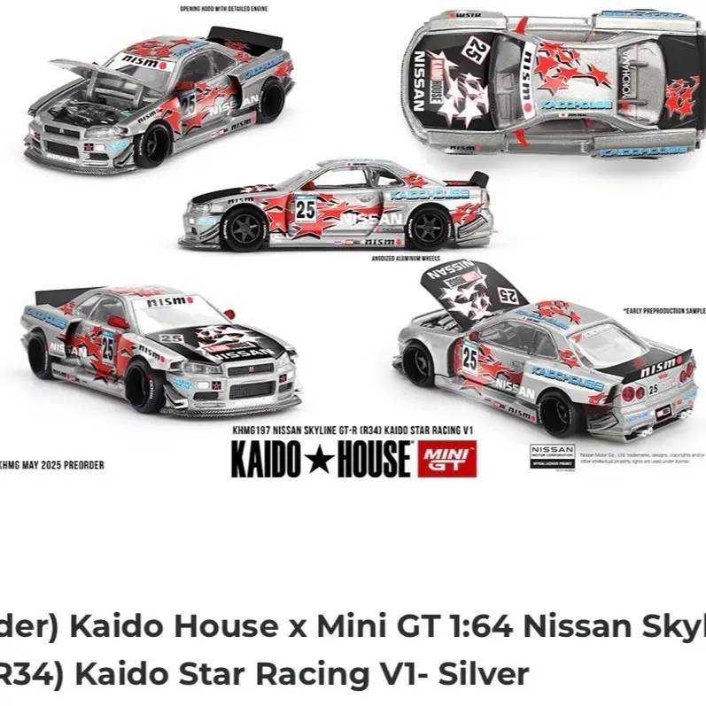 Kaido House × Mini GT 1:64 Nissan Skyline GT-R (R34) Kaido Star Racing V1- Silver