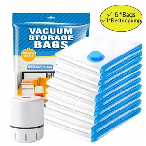 Larger & Thicker 18 Pack Vacuum Storage Bags with Electric Pump 5 Layer Thick Reusable Odor Free Space Saver for Clothes Mattress Blanket Duvets Pillows Comforters Travel Thickened PP Plastic Organizer Sample Bag