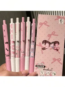 6pcs, Pink Bow Quick Dry Gel Pen, 0.5mm Fine Tip, Smooth Writing, Suitable For Office & Classroom Supplies, Teens Adults Home Office Family Education Classroom Writing Writing Writing Special Universal Writing Pen For Final Exam