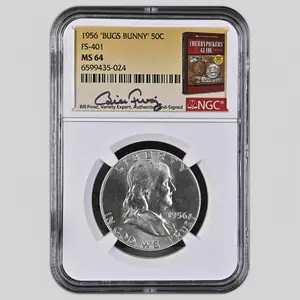 1956 Franklin Half Dollar "Bugs Bunny" NGC MS64 Bill Fivaz Signed