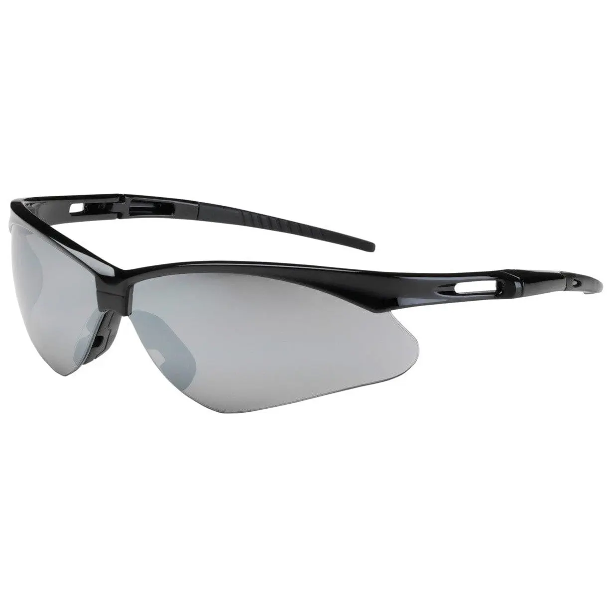 Sporty Semi-rimless Safety Glasses with a Lightweight Black Frame and Rubber Tips, Scratch-Resistant Wraparound Silver Mirror Lenses with UV Blocking, ANSI Z87.1+ Certified, Both Environments, Scratch Res., Safety Gear, Activity Users