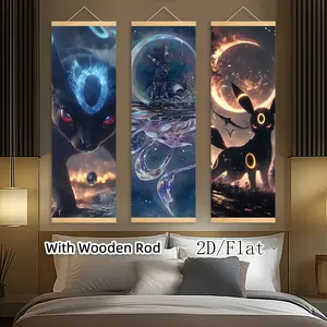 [2D-Flat]3pcs Exquisite Posters Canvas Wall Art Japanese Anime Wooden Scroll Hanging Painting, With Wooden Ord Art Decor HD Poster, Pattern for Living Room, Best Gift for Friends, Indoor-Outdoor Decor, Ink HD Fade-Resistant Art