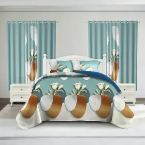 Green 9 Piece Room-in-a-Bag Set with Bedspread 2 Pillowcases 2 Print Curtains 4 Solid Curtains Bamboo Microfiber All Season Wave Design Ideal for Farmhouse Bedroom Dorm Room Home Decor Queen King Full Size Christmas or Fall Gift