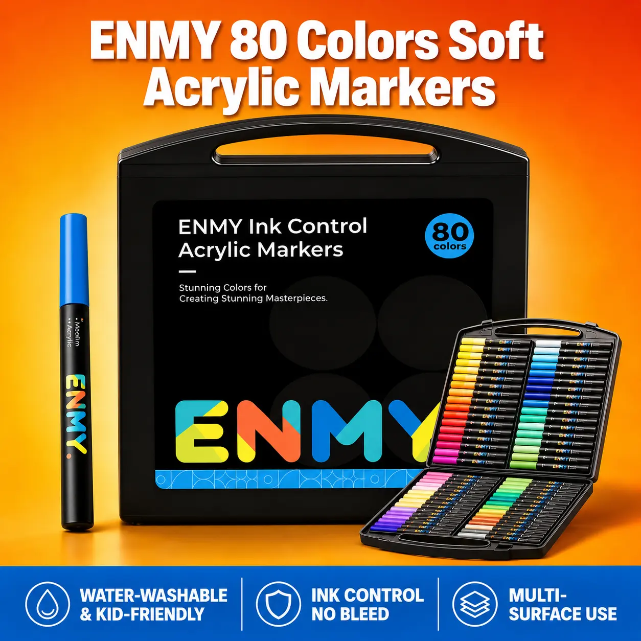 ENMY 80 Vibrant Colors Acrylic Marker Art Color Set - Quick-Dry, Waterproof Artist Bundle, Durable Storage Office Art Supplies for Crafters