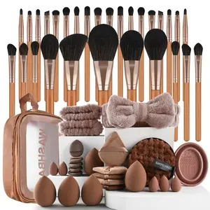 Custom 56-Piece Makeup Brush Set, Soft Dense Bristles, Beauty Sponge, Powder Puff, Hairband, Elastic, Cleaning Bowl, Multi-Use Facial Makeup Kit, Makeup Tool Set, Cosmetics Makeup Tool