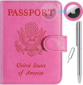 Pink USA Passport and Card Holder Wallet with Airtag