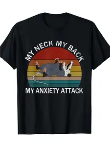 My Neck My Back My Anxiety Attack" Opossum Sunset Graphic Tee - 100% Cotton, Short Sleeve, Round Neck - Perfect Casual Gift for Men & Women