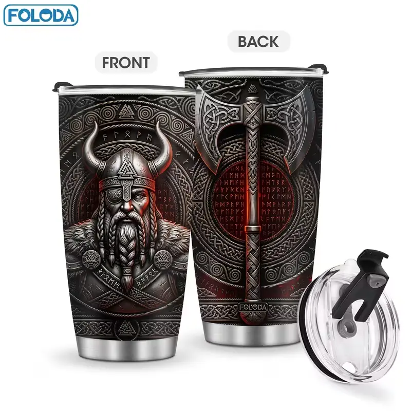 Awesome Viking Gift Mug, Insulated Stainless Steel Viking Style Tumbler Best Gift for Birthday Christmas Gift for Men Husband Boy, 20oz with Lid Travel Coffee Mug Car Cup Outdoor, Keep Drinks Hot/Cold Water Bottle Gift for Dad Father's Day