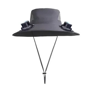 WKSCLPAI Wide Brim Solar Fan Hat with 2 Rechargeable Fans Outdoor Fishing Hat for Men Women Clearance Model