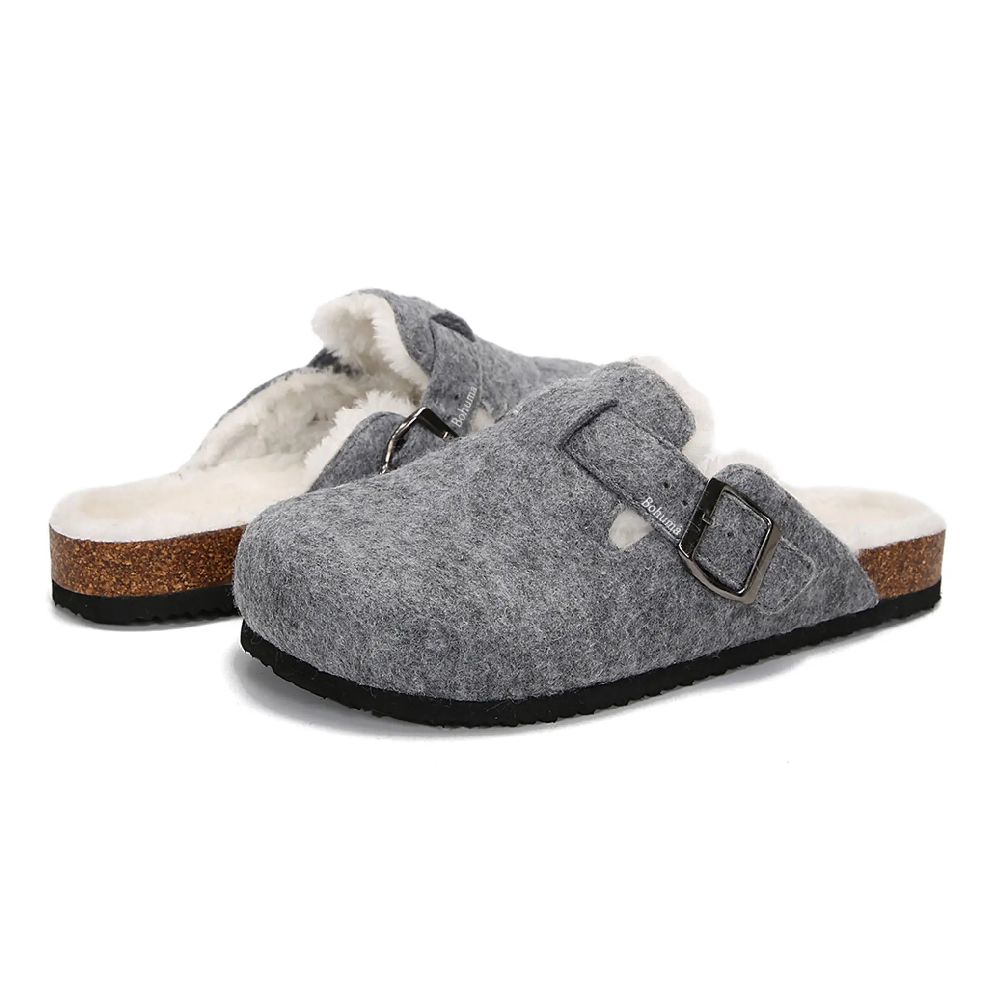 Women's Cork Clogs Slippers with Arch Support Fluffy Lined House Shoes and Adjustable Buckle for Indoor Oudoor