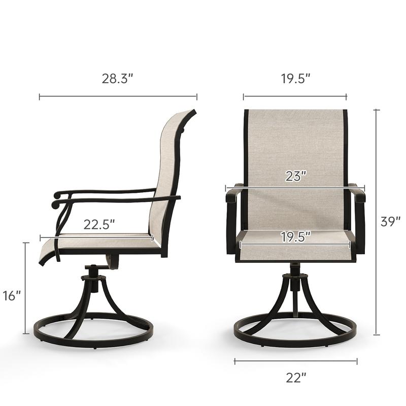 Outdoor Swivel Patio Dining Chairs Set of 2 360° Rocking Beige Textilene Mesh & Rust-Proof Steel 400 lb Capacity for Lawn Porch Garden