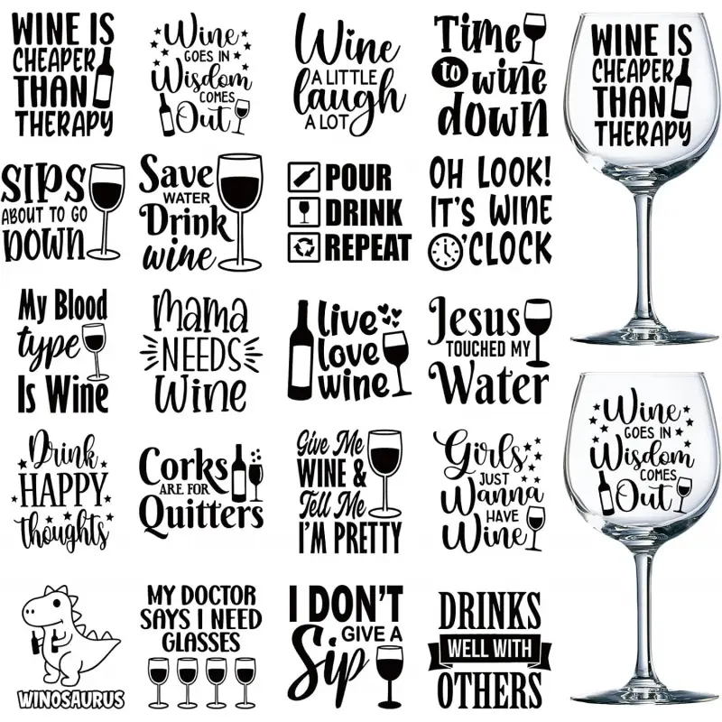 UV DTF Cup Wrap - 20 Sheets Funny Wine Quotes UV DTF Cup Wraps for 16 oz Glass, Humorous Dinosaur Uvdtf DIY Decorative Stickers, Rub on Transfer Decals for DIY Wine Bottle Mug Crafts