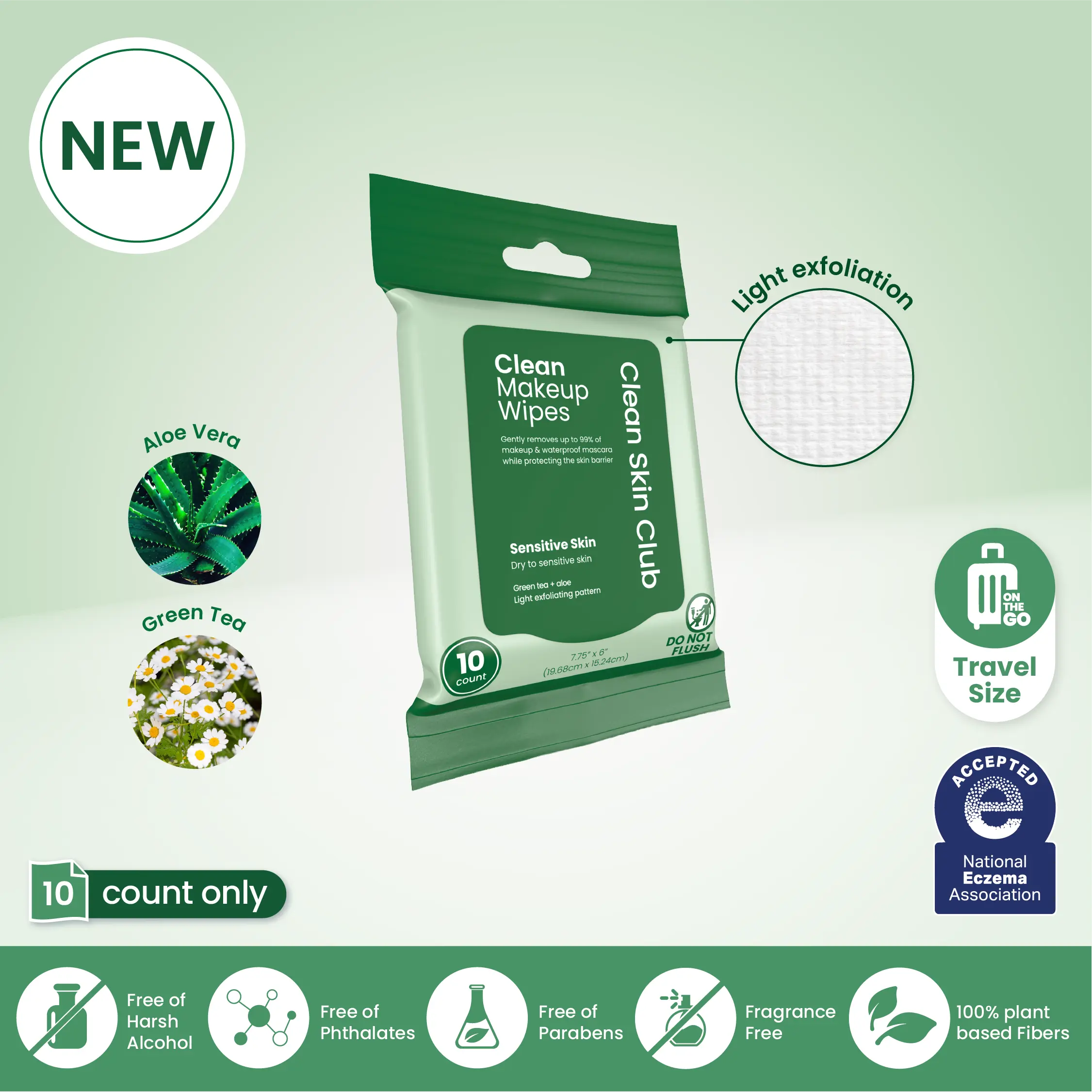 Clean Makeup Wipes Sensitive Skin Travel 10ct: Ultra-Gentle, Non-Irritating Removal for Dry to Sensitive Skin