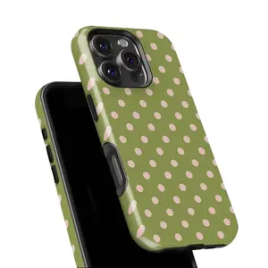 Olive Green with Pink Polka Dots Phone Case -premium phone case  girly phone cases gift choice  11-17 pro max shockproof mobile phone case  Compatible with  Phone 17/16/15/14/13/12/11Pro/Plus/Pro Max & Samsung Galaxy Series |     Aesthetic Style Rubber Sm