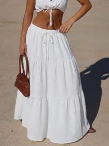 Women's Bow Tie Patchwork Skirt, Casual College Elegant Farmhouse Party Style, Long Slim-Fitting Summer Dress, Natural Waist