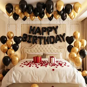 104pcs Black And Gold Birthday Party Decoration Set PET Material Happy Birthday Balloon Banner Latex Balloons Themed Party Supplies Gender Reveal Balloon