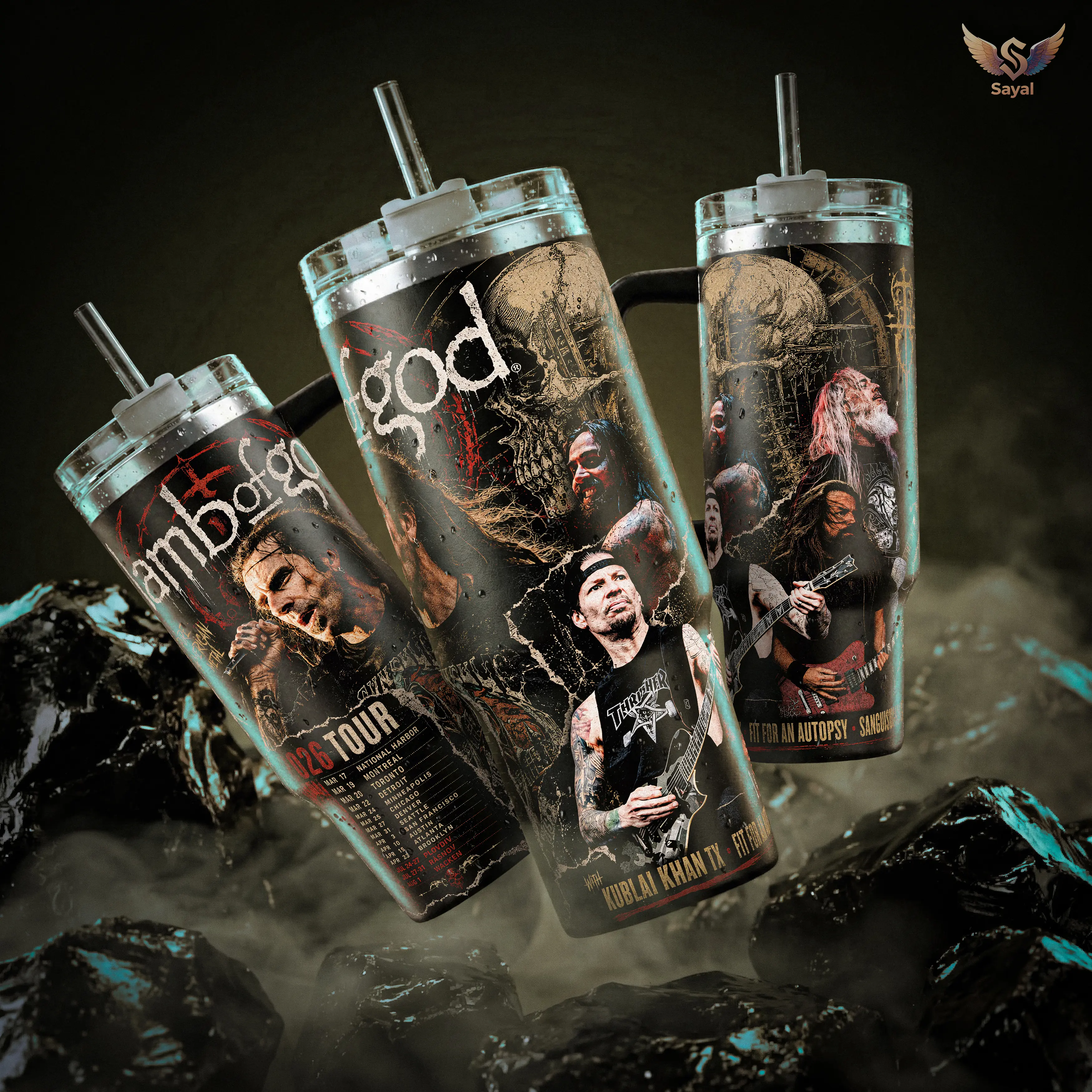 Lamb of God Skull 40oz Vacuum Insulated Tumbler Stainless Steel With Handle Straw Keeps Drinks Hot 12H Cold Metal Band Tour Merchandise Fans Gift Water Bottles Cup Reusable Bottled