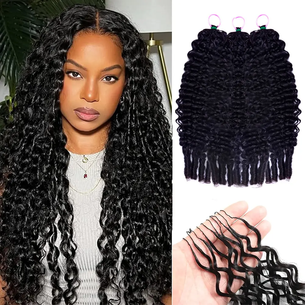 Bling Hair Burmese Curly Crochet Human Hair Pre-separated Deep Wave Crochet Hair Bundles 33# Auburn Ginger Feather Crochet Hair Extensions Invisible Miracle Knots Crochet