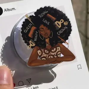 Royal Afro Queen Phone Grip - Melanin Empowerment Griptok with Crown, Love, and Beauty Typography - Artistic Black Girl Magic Phone Stand