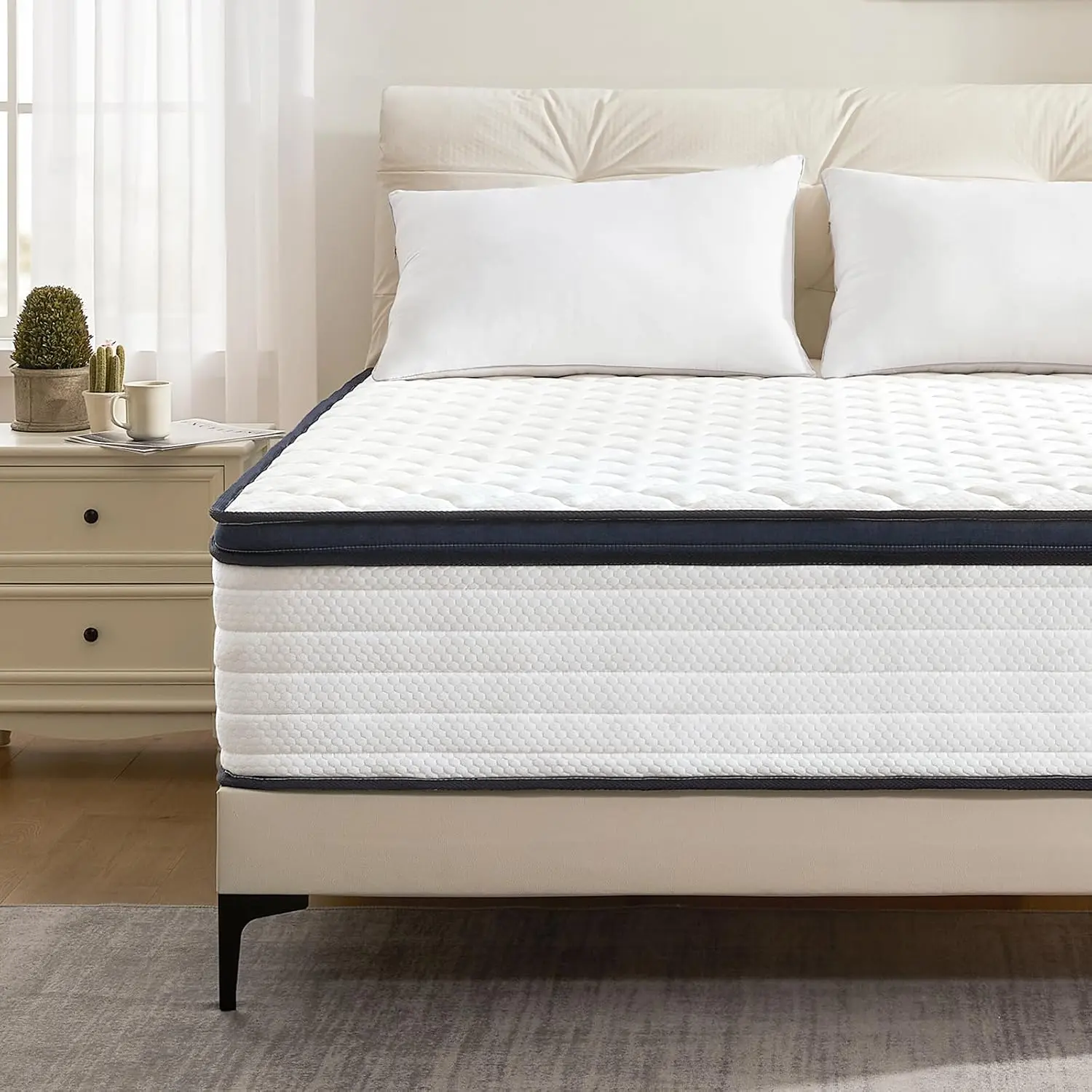 Queen Size 12-in Memory Foam Hybrid Mattress in a Box - Medium Firm, Pocket Springs for Motion Isolation, Cotton-Infused, Cooling Bedding, Neck Support, CertiPUR-US & Oeko-TEX Certified, for Adults