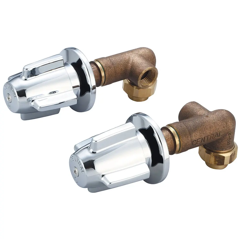 Central Brass 1246 Chrome-Handled Shower Taps, .5-14 Brass Female NPSF Corner Shower Valve