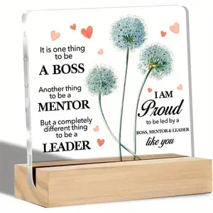 Boss Mentor Leader Acrylic Tabletop Plaque With Wooden Stand, Thank You Gift for Leader Manager Mentor, Inspirational Office Desk Decor, Appreciation Gift for Boss Supervisor Coworker Zen Desktop Fountain Relaxation