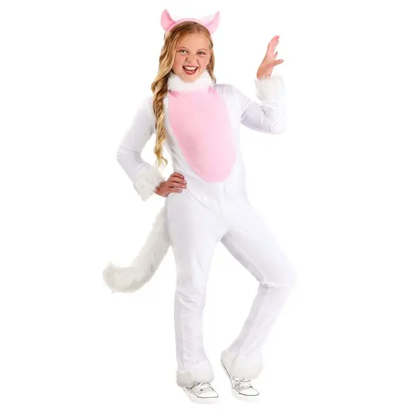 Kid's Big Tailed White Cat Costume