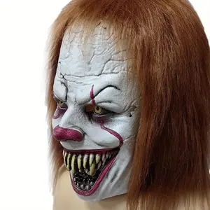 Horror Evil Clown Latex Mask, Realistic Mask, Halloween Costume Role Play Prop for Adults, Scary Adult Cosplay Accessory for Parties & Events