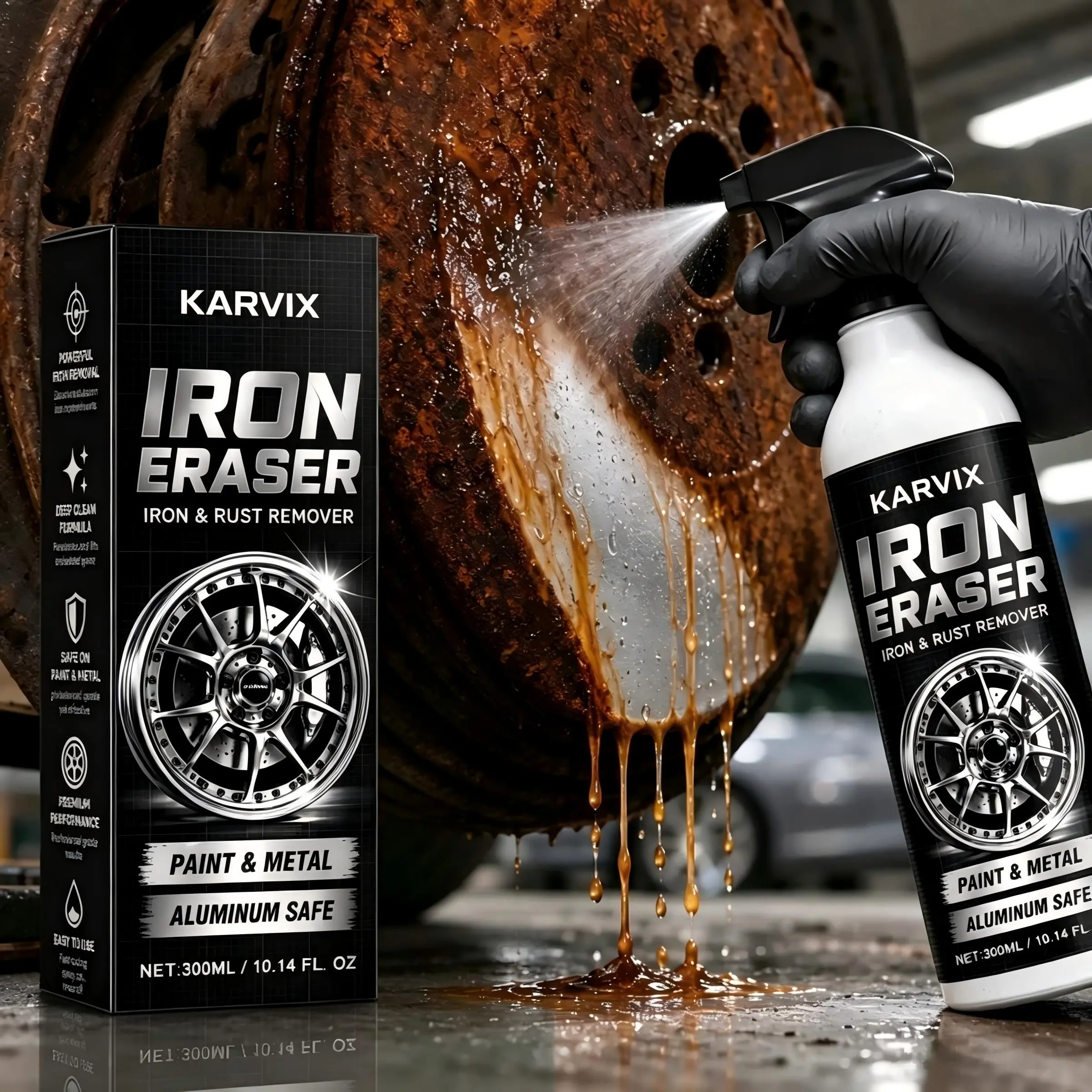 ``` Automotive Rust Remover Spray Heavy Duty Iron Remover for Car Wheels Rims Fast Acting Metal Surface Cleaner Motorcycle RV Boat Car Detailing Supplies, Brake Dust Cleaner, Iron Fallout Remover, Safe for Alloy Chrome Wheels Truck SUV ```