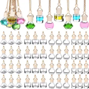 60 count Hanging  Air Freshener  Diffuser Bottle Empty Glass Perfume Bottles Air Freshener Diffuser Bottle Pendant for Essential Oils   Ornament Decor (Various Style)