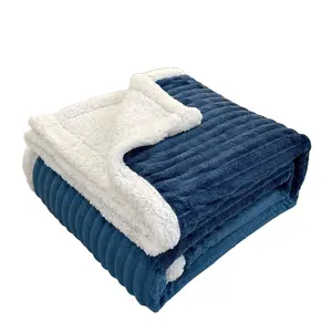 Queen Size Ultra Soft Lamb Fur Blanket, Warm Double Layer Striped Throw, Reversible Blanket, No Shedding, Ideal for Nap Blanket