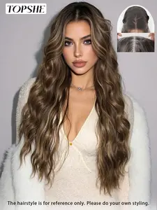 Topshe 13*6 Glueless Lace Front Wig, Caramel Brown Long Curly Hair, High Heat Resistant, Natural Layered Curl, Realistic Scalp Design, Women's Daily Wear, Lace Frontal Wigs