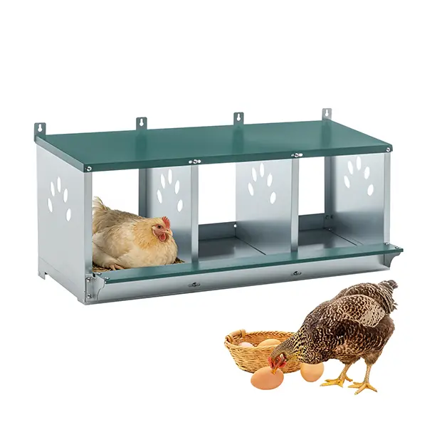Galvanized Steel 3-Compartment Roll Away Chicken Nesting Box - 18-20in, Front Egg Collection Tray, Ventilated, Solid Metal, Egg Safety, Clean & Secure, Easy Installation with Instructions, Better Temperature Control, Versatile for Hens (Poultry Supplies)