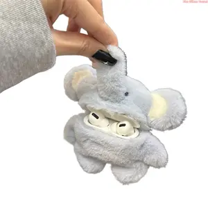 Plush Blue Baby Elephant Earbud Case Accessory - Cute Fluffy Full Protection Cover Compatible with AirPods Series, for Daily Decor & Outdoor Portability (No Headphones), Accessories