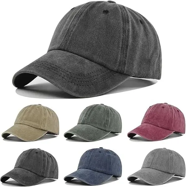 6-Pack Unisex Vintage Washed Cotton Baseball Cap – Soft Unconstructed Plain Blank Adjustable Dad Hat for Men and Women – Classic Casual Headwear with 6 Colors