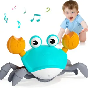 Crawling Crab Baby Toy - Interactive Musical Tummy Time Toys with Light & Sound, Smart Obstacle Avoidance Sensory Toy for Toddlers Learning to Crawl & Walk, Fun Gift for Boys & Girls
