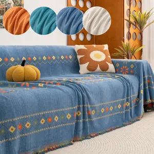 Bekrvio Soft Boho Couch Sofa Cover Washable Anti Slip Jacquard Sectional Sofa Protector Solid Color Decorative Durable Cushions