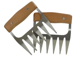 Eternal Living 2 Pack Stainless Steel Meat Claws with Comfortable Wooden Handle, Dishwasher Safe for Shredding Pork, Chicken, and Beef